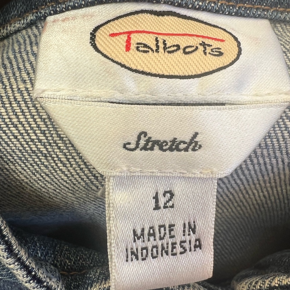 Talbots Stretch Cropped Denim Jacket Blue Military Style Button Front Size 12 - Picture 3 of 4